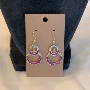 💐5/25 dangle drop pink crystal silver tone